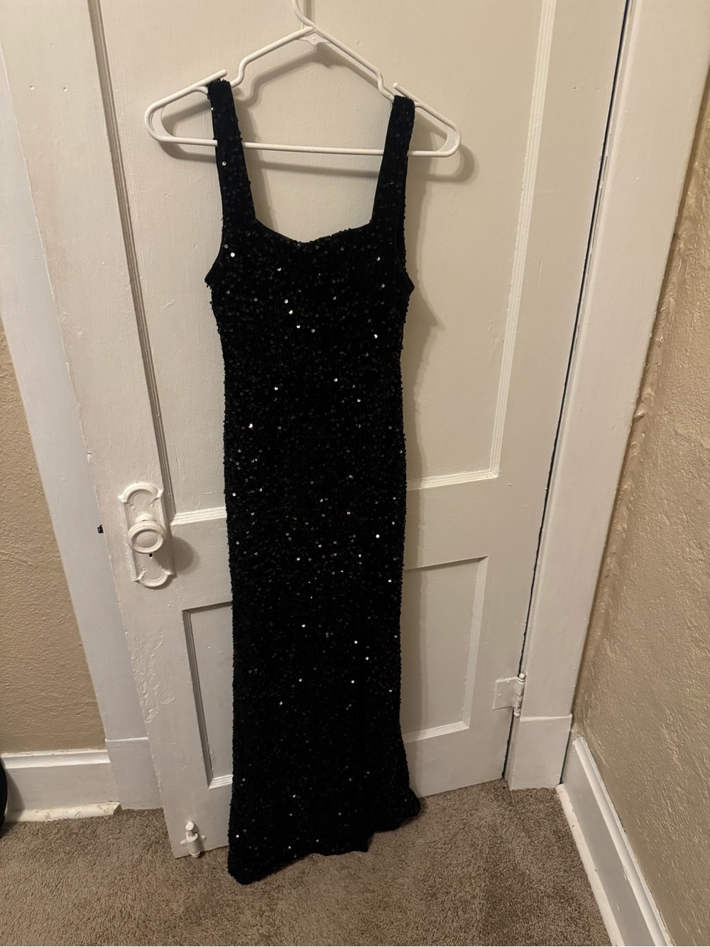 Black Sequin Maxi Dress with Tank Straps